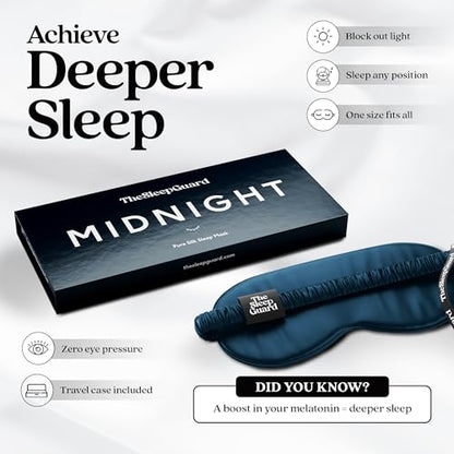 TheSleepGuard Pure Silk Sleep Mask [100% 6A Mulberry Silk, 22 Momme] Light Blocking Travel Essentials. Eye Masks for Sleeping. Black Oeko-Tex Blindfold. Eye Covers for Men & Women - color: Midnight Navy