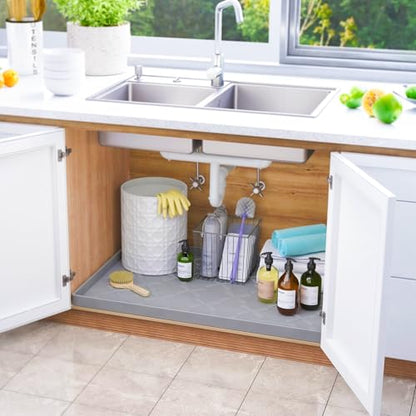 SIKADEER Waterproof Under Sink Mat 34" x 22", Silicone Mat Kitchen liner - color: Gray, size: 34"W x 22"L