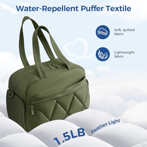 Women's Duffle Gym Bag, Carry-On Shoe Compartment for Weekender Overnight - color: Green, size: Large