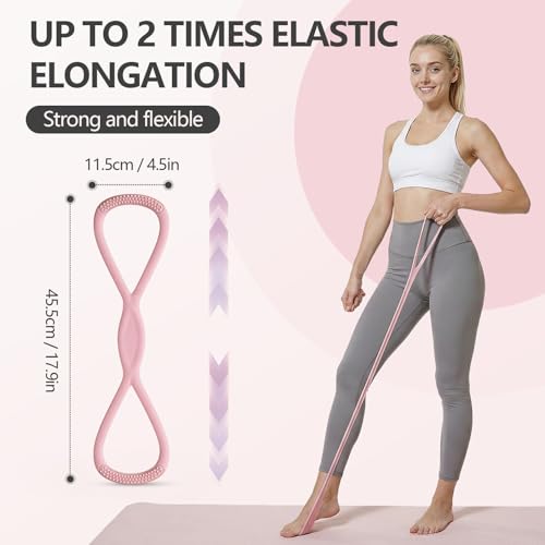 RYAOLELY Figure 8 Resistance Band, Exercise Band for Physical Therapy, Yoga Pilates Home Workout, Portable Fitness Band with Anti-Slip Grip - color: 15LB Pink