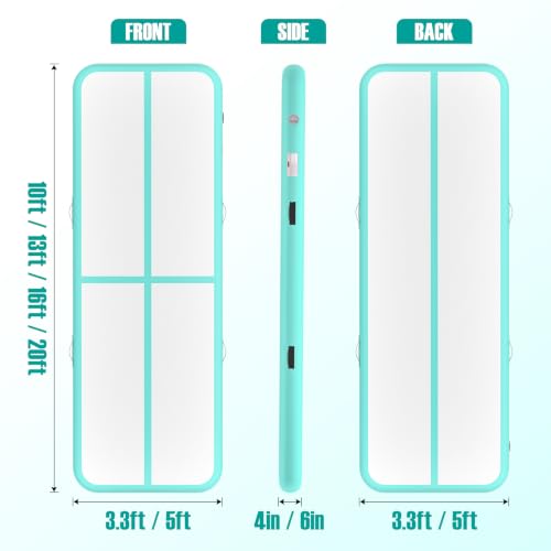 Inflatable Gymnastics Mat Air Tumble Track Tumbling Mats with Pump - color: Mint Green, size: 10ft*3.3ft*4inch(3m*1m*10cm)