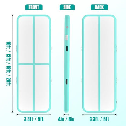 Inflatable Gymnastics Mat Air Tumble Track Tumbling Mats with Pump - color: Mint Green, size: 10ft*3.3ft*4inch(3m*1m*10cm)