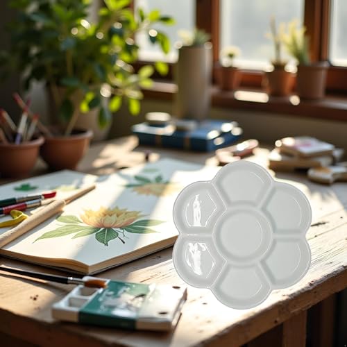 2Pcs White Porcelain Watercolor Palette - Washable Ceramic Paint Tray with Non-Stick Surface, Professional Artist-Grade Mixing Palette for Studio and Outdoor Painting