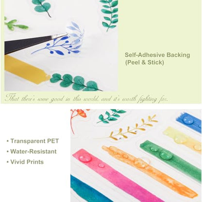 180PCS Botanical Leaf PET Stickers, Watercolor Plant Layering Tabs for Scrapbook Journal Planners and DIY Crafts - color: Cyan Stories