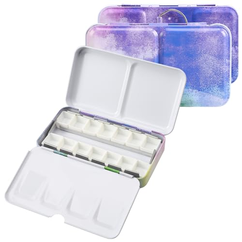 Empty Watercolor Palette Tin - Metal Watercolor Palette Empty with 14PCS Empty Half Pans - Watercolor Tin Suitable for Watercolor, Acrylic, Gouache, Oil Painting - style: Dazzling Purple