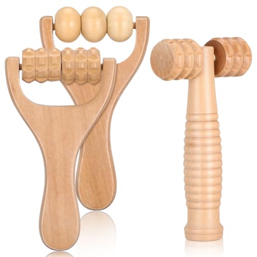 Wooden Foot Massager Roller 3-Pack Handheld Massage Roller Tool for Foot Neck Shoulder Back Reflexology Portable Wood Massager for Home Travel Hotel 5.90 X 3.14 X 1.18 in