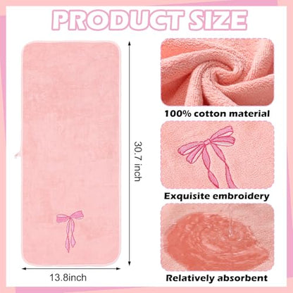 Tegeme 3 Pcs Bow Microfiber Gym Towels Coquette Embroidered Bow Bigger Size Soft Quick Drying Towels 14 x 31 Inches for Gym Exercise Fitness Sports Workout Spa Bathroom Kitchen Women Gifts