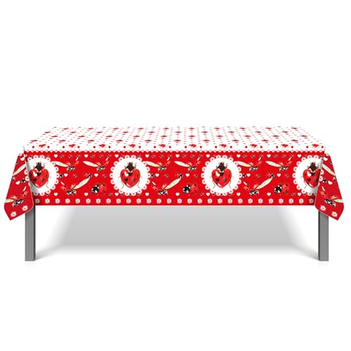 1Pc Ladybug Insect Party Plastic Tablecloth 54 x 87 Inch Long Table Cover, Coccinella Septempunctata Party Tablecover for Ladybird Theme Kids Baby Shower Birthday Dinner Picnic Kitchen Event - color: Ladybug Insect