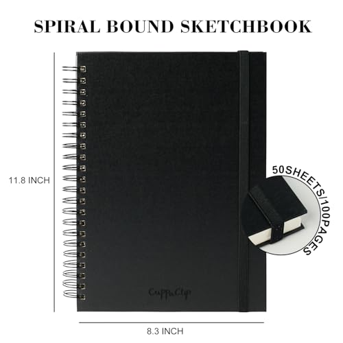 CuppaClip Sketch Book Hardcover Drawing Pad 300GSM Acid-Free Paper Spiral Bound Sketchbook 50 Sheets/100 Pages Art Supplies (Spiral Binding, 8.3x11.8in) - color: Spiral binding, size: 8.3x11.8in