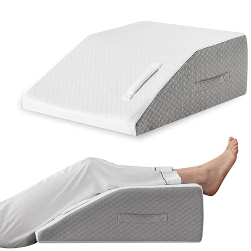 Ruqmuis Leg Elevation Pillow for After Surgery, Leg Elevating Pillow for Swelling & Blood Circulation, Leg Wedge Pillow for Sleeping, Knee Pillow for Knee Hip Ankle Pain Relief, 23.6×16.8×8Inch White - color: White/Grey, size: Flat Top 23.6*16.8*8 Inch