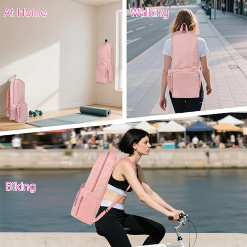 Yoga Mat Bag Carrier Backpack with Multi Pockets | Yoga Mat Holder Waterproof & Zipper Closure, Water Bottle Pocket, Large Capacity, Multipurpose Use - color: Pink