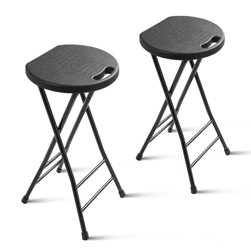 COOZMENT 24-Inch Folding Stool with Handle, Folding Bar Stool with Non-Slip Feet,Folding Chair,Indoor and Outdoor Foldable Stool for Adults,500 lbs Capacity,Kitchen,Game Room(13"×11.5"×24") - color: Black, size: 24-Inch,Set of 2