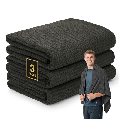 Microfiber Gym Towels for Showering Working Out Quick Dry Negative ions Large Middle Small Sizes Lightweight Gym Towel for Men Women Tennis Sports Towels for Body Hot Yoga Fitness Essentials - color: Black, size: 27 inch X 55 inch