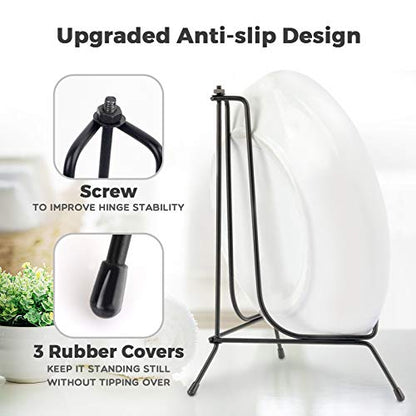 Mocoosy 4 Pack 8 Inch Improved Anti-Slip Plate Stands for Display | Plate Holder Display, Picture Frame Holder Stand, Black Iron Easel Stands for Photo, Decorative Plate, Tablets and Table Art - size: 8 Inch