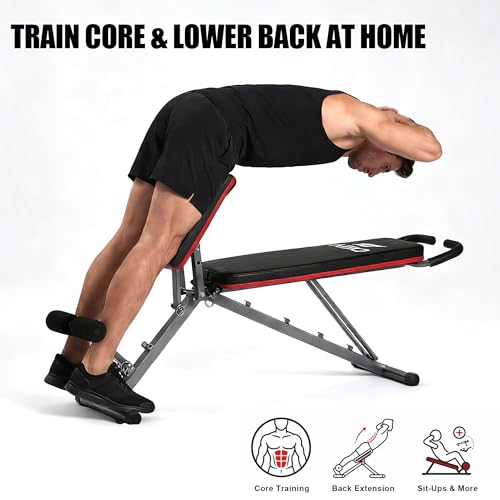 Adjustable Exercise Chair for Home Gym – Foldable Back Extension Bench for Core, Hip & Lower Back Workout – Multi-Functional Hyperextension Bench for Full-Body Exercise（with Illustrated Training Action Guide）