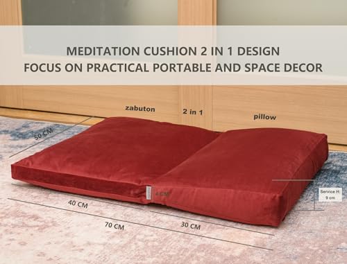 Meditation Cushion,Velvet Meditation Pillow and Zabuton 2-in-1 Portable Design(50 * 70CM). (Burgundy, Service H：9cm) - color: Burgundy