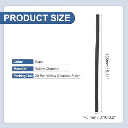 PATIKIL 20Pcs Willow Charcoal Sticks, 4-5mm Black Charcoal Pencils Graphite Stick Charcoal Drawing Pencils for Artists Beginners Hobbyists Sketching Shading Fine Art