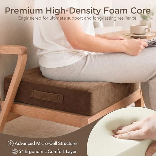 Codi Replacement Couch Cushions, 5" Thick High-Density Foam, 24-Inch Coffee | Square Seat Cushions for Sofas, Chairs and Meditation, Upholstery Foam Support, Machine-Washable Covers with Carry Handles - color: Coffee, size: 24 Inch (Pack of 1)