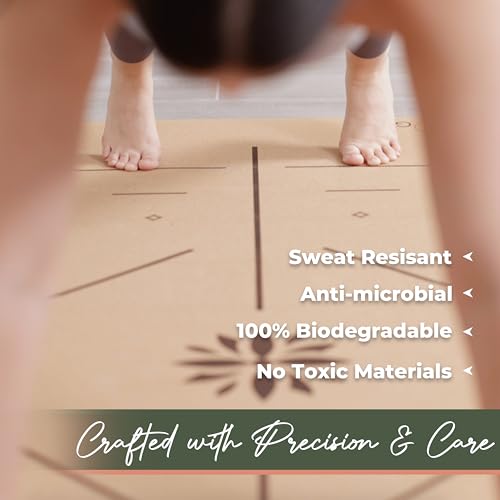 Y O Gayo Premium Yoga Cork Mat | 5mm Thick Natural Tree Rubber Base and Bigger Mat for Extra Support, Alignment lines for Guidance | Non-Slip, Sustainable, Your Ultimate Yoga Companion