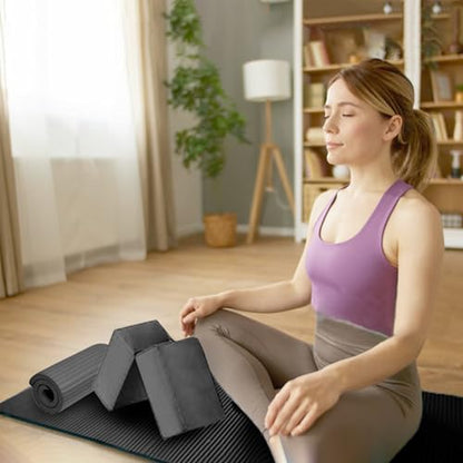 BalanceFrom 7-Piece Yoga Set with 71x24x0.5 Inches Extra Thick Mat and Carrying Sling – Includes 2 Blocks, Stretch Strap, 2 Towels, and Knee Pad for Home, Studio, and Gym Workouts - color: Black