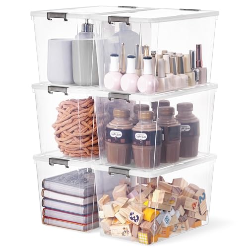 Citylife 6Packs 7.8Qt Plastic Storage Bins with Lids, Clear Organizer | Stackable totes Containers for Craft Supplies, Documents,Garage,Toys,Office and Classroom - color: Clear White, size: 7.8 QT(6 Pack)