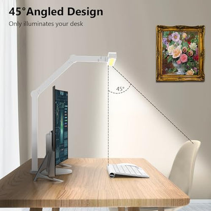 Led Desk Lamp with Atmosphere Lighting, Rotatable Tall Architect Desk Lamp for Home Office with Swing Arm, 24W Bright Auto Dimming Adjustable Computer Light with Base for Table - color: White