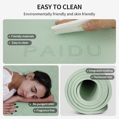 PAIDU Large Yoga Mat 72"x36"x10mm Non-Slip Exercise Mat for Home Gym Studio - color: Green