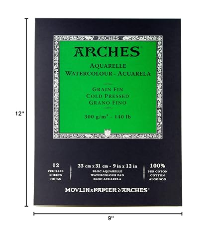 Arches Watercolor Paper Pad, 140 pound, Cold Press, 9"x12" - size: 9"x12", style: Cold Press