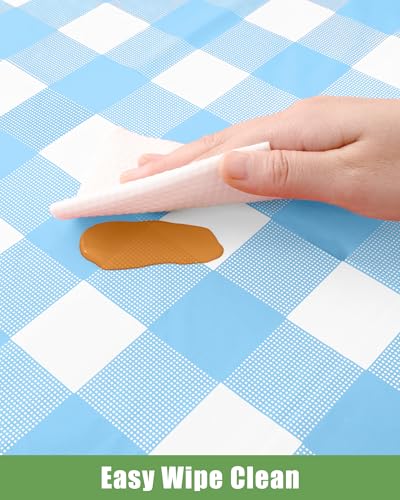 Smiry 8 Packs Gingham Disposable Table Cloth, 54 x 108 Inch Waterproof Plastic Tablecloth, Rectangle Baby Blue and White Checkered Table Covers for Picnic, Birthday, Party - color: Baby Blue and White, size: 54"x108" (Pack of 8)