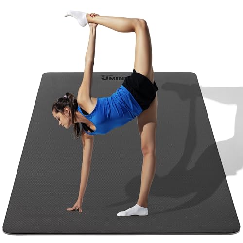 UMINEUX Large Yoga Mat for Men and Women 1/4 & 2/5 Inch Extra Thick TPE Fitness Mat for Home Gym Workout, Non-Slip, Eco Friendly Exercise Mat for Yoga, Pilates, Stretching, Meditation - color: Black & Glacier Gray, size: 72"x48"x2/5"