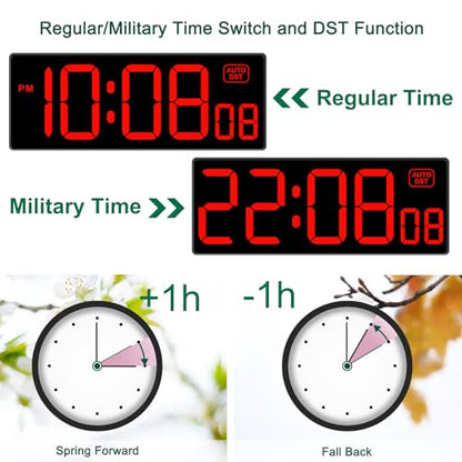 Soobest LED Digital Wall Clock with Seconds | Large Digital Clock Bold Numbers for Seniors, Plug Electric Clock Dimmable Large Display, Auto DST, Gym, 10 Inches - color: 10.2" Red