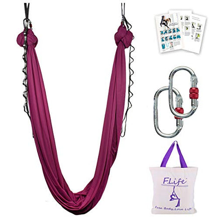 F.Life Aerial Silk Yoga Hammock & Swing for yoga Inversion,Strength training,starter hardware kit - color: burgundy