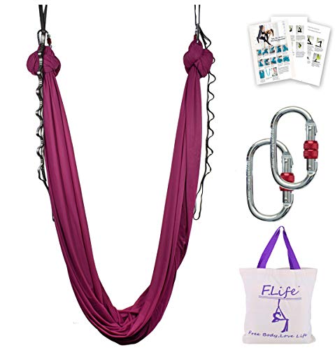 F.Life Aerial Silk Yoga Hammock & Swing for yoga Inversion,Strength training,스타터 하드웨어 키트 - color: 버건디