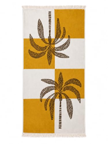 Turkish Beach Towel - 100% Organic Cotton - Soft, Quick-Dry, Sand Proof, Prewashed - Lightweight & Oversized for Beach, Pool, Yoga, Bath, Travel, Gym, Throw - (Mustard & Ivory) - color: Mustard & Ivory