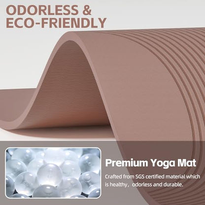 PAIDU Large Yoga Mat, 72"x36"x2/5" POE Non-Slip Exercise Mat | 10MM Thick, POE, non‑slip, ideal for home gym, yoga, pilates, fitness & floor use - color: Brown - Double C