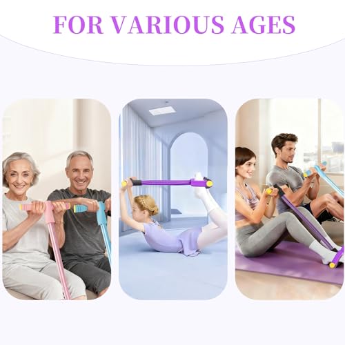 Pedal Resistance Band with Handle, Upgraded 6-Tube Exercise Bands - color: Purple