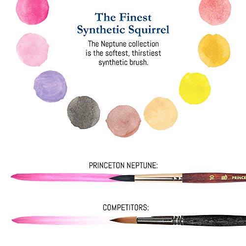Princeton Neptune 4750 Series Watercolor Brush Set – Watercolor Brushes Professional Soft Synthetic Squirrel Hair – Artist Water Paint Brush Set – 1pc Aquarelle 3/4" & 3 Round Brushes (Sizes 2, 6, 10)