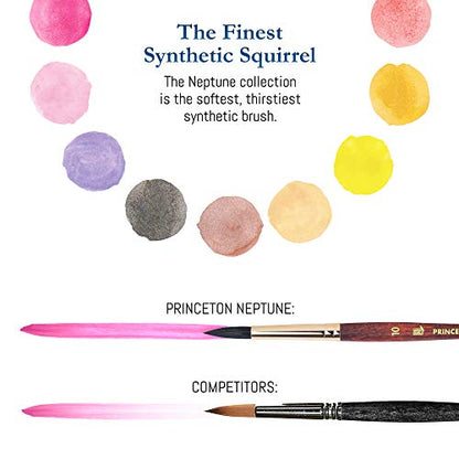Princeton Neptune 4750 Series Watercolor Brush Set – Watercolor Brushes Professional Soft Synthetic Squirrel Hair – Artist Water Paint Brush Set – 1pc Aquarelle 3/4" & 3 Round Brushes (Sizes 2, 6, 10)