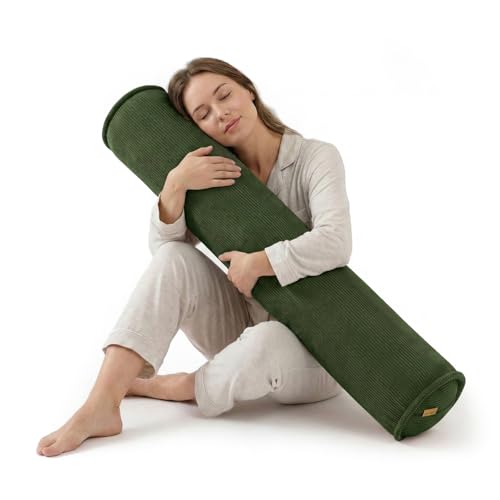 Body Pillow for Adults – Corduroy Long Round Bolster Pillow for Bed, Cuddle Pillow with Full Support for Side Sleepers & Restful Sleep,39 x 7.87 Inches,Avocado Green - color: Avocado Green, size: 39"x7.87"