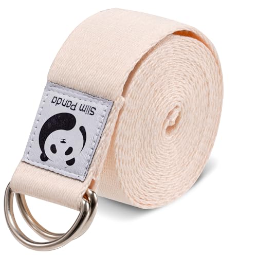 Slim Panda Yoga Strap for Stretching,Cotton Yoga Strap with Adjustable D-Ring Buckle,Non-Elastic Yoga Belt for Pilates,Gym Workouts,Physical Therapy,Improve Flexibility - color: Milky White, size: 8 Feet