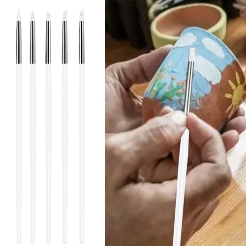 5Pcs Silicone Sculpting Tools for Polymer Clay, Nail Art & Craft DIY | Silicone Shaping Brushes for Clay Modeling, Ceramic, Fondant, Nail Art Design, Detailing and DIY Projects - color: White