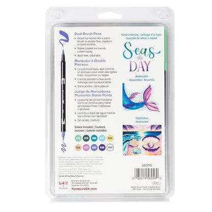 Tombow 56256 Dual Brush Pen Art Markers, Mermaids, 10-Pack. Brush/Fine Tips