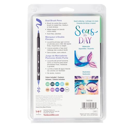Tombow 56256 Dual Brush Pen Art Markers, Mermaids, 10-Pack. Brush/Fine Tips