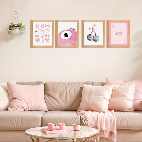 Yeaqee 4 Pcs Pink Bow Diamond Art Kits for Adult DIY Coquette Gem Painting Kit DIY Jewel Diamond Art for Beginners Cute Pink Ribbon Disco 8 Ball Room Decor 5d Craft Wall Decor for Home 10 x 11.8'' - style: Coquette