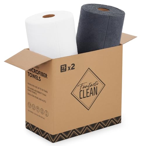 Fantasticlean Microfiber Cleaning Cloth Rolls -150 Sheets (White, Dimgrey) - color: White and Dimgray, size: 150 pack
