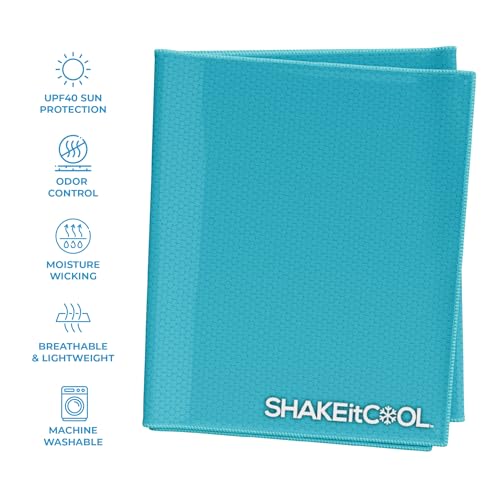 SHAKEitCOOL Extended Size Cooling Towel – Be Cool in Style - Heat Relief, Soft, Lightweight, Sun Protection, Easy Clean - Perfect for Biking, Hiking, Running, Yoga, Golf, Gardening - Teal M - color: Teal