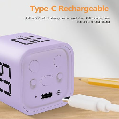 GuDoQi Multi-Function Cube Timer, 5/10/30/60 Min & Custom Count Down, Included Pause & Resume Feature, Silent, Vibrate & Adjustable Sound Alarm for Productivity in Tasks, Study & Kitchen, Purple - color: Purple