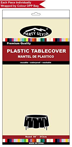 Ivory Plastic Tablecloths 2 Pack Cream Disposable Table Covers 84 Inch Circle Bridal Shower Party Tablecovers PEVA Beige Table Cloths for BBQ Picnic Birthday Wedding Parties 6 ft Round Table Use - color: D01 Ivory