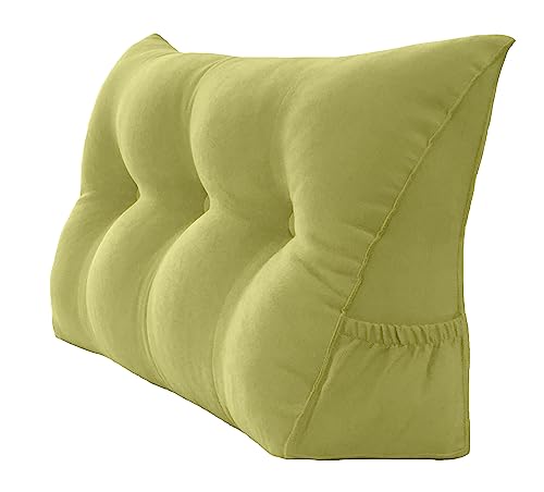 Peachwell Headboard Pillow - Dorm Twin Headboard Wedge Pillow, Handmade Support Backrest Large Bolster Cushion with Two Large Side Pockets and Removable Cover (Lime, Twin: 39 x 8 x 20 inches) - color: Lime, size: Twin: 39 x 8 x 20 inches