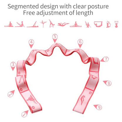 2 Pack 9-Loop Stretch Strap with Pose Guide Pattern, Elastic Yoga Band for Dance, Pilates, Gymnastics, Flexibility Exercise, Kids Workout Training, Youth Ballet Belt - color: Purple+Pink